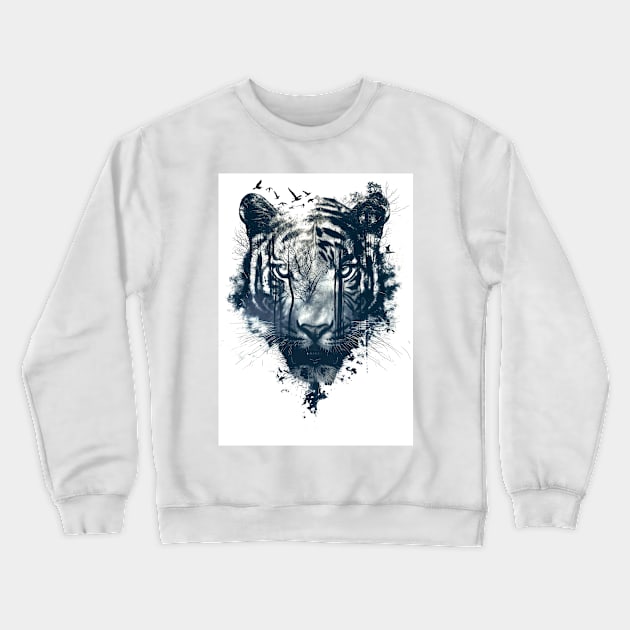 Tiger Double Exposure Crewneck Sweatshirt by Durro